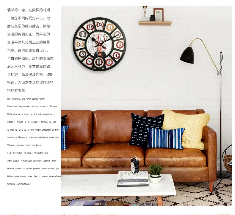 Деревянные винтажные настенные часы в стиле индастриал для гостиной домашние