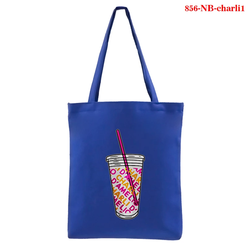 

Ice Coffee Splatter Charli D Amelio Print Reusable Shopping Bags Women Canvas Tote Bags Eco Shopper Bags Handbags for Women 2021