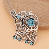 10pcslot large tibetan silver filigree elephant inlaid faux turquoise stones charms pendants for jewelry making accessories