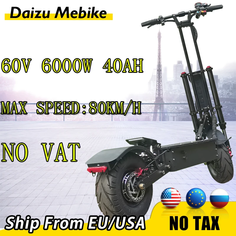 

No Vat Max Speed 80km/h Adults Electric Scooter 6000W Off Road Dual Motor Electric Scooter 60V E Scooter Adults FREE TAX 135KM