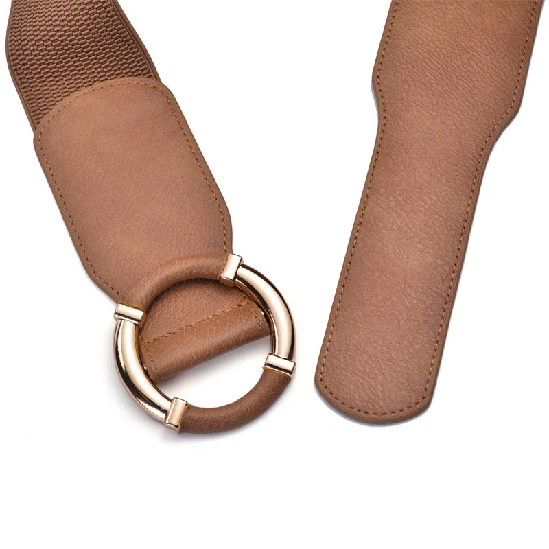 

Womens Elastic Stretch Wide Waist Belts w Wrapped Gold Circle Buckle