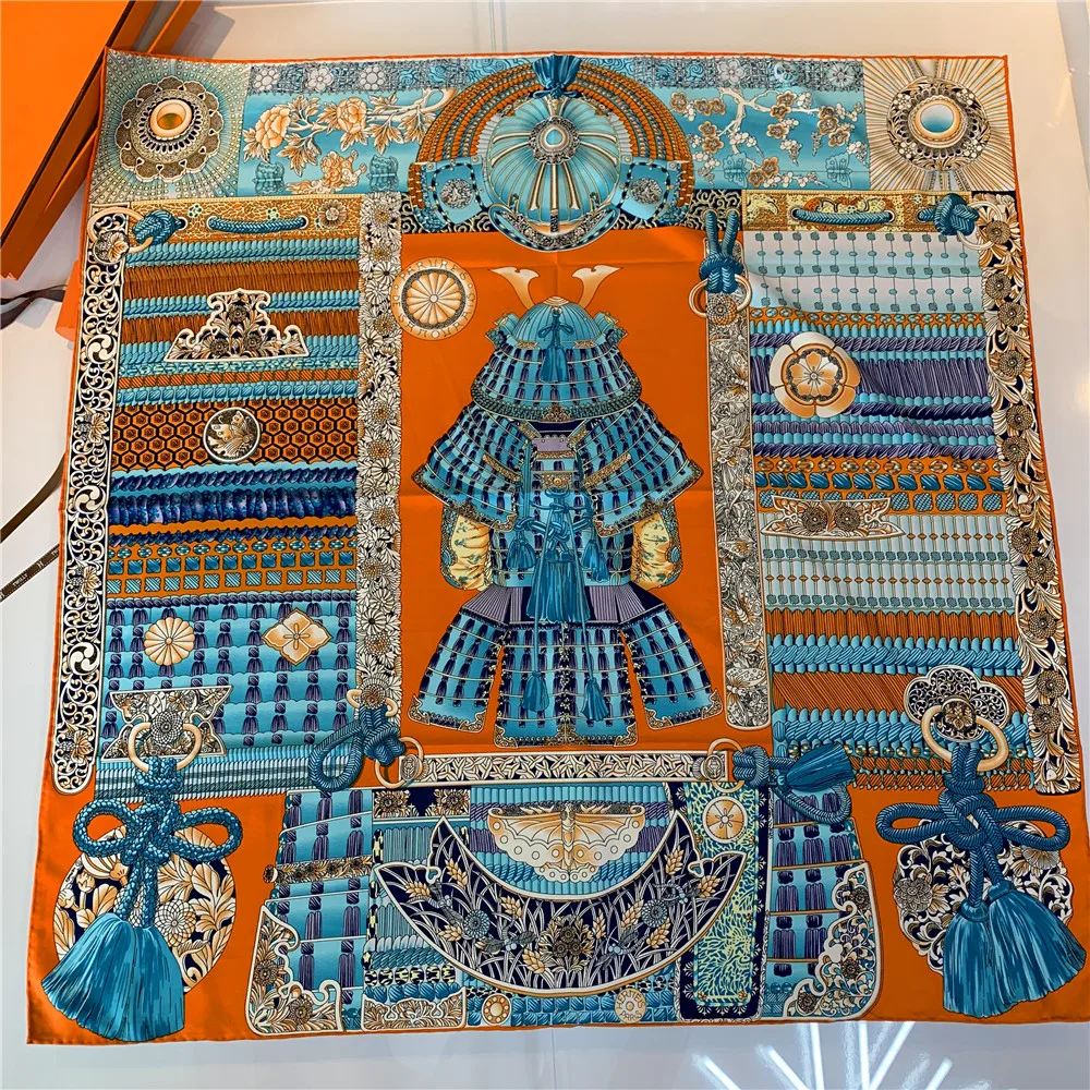 90 cm manueller handgerollter Twill-Seidenschal für Damen, Krieger-Rüstung, gekräuselt, quadratische Schals, Echarpes, Foulards, Femme, Wickeltuch, Bandana, Hijab – Detail 11