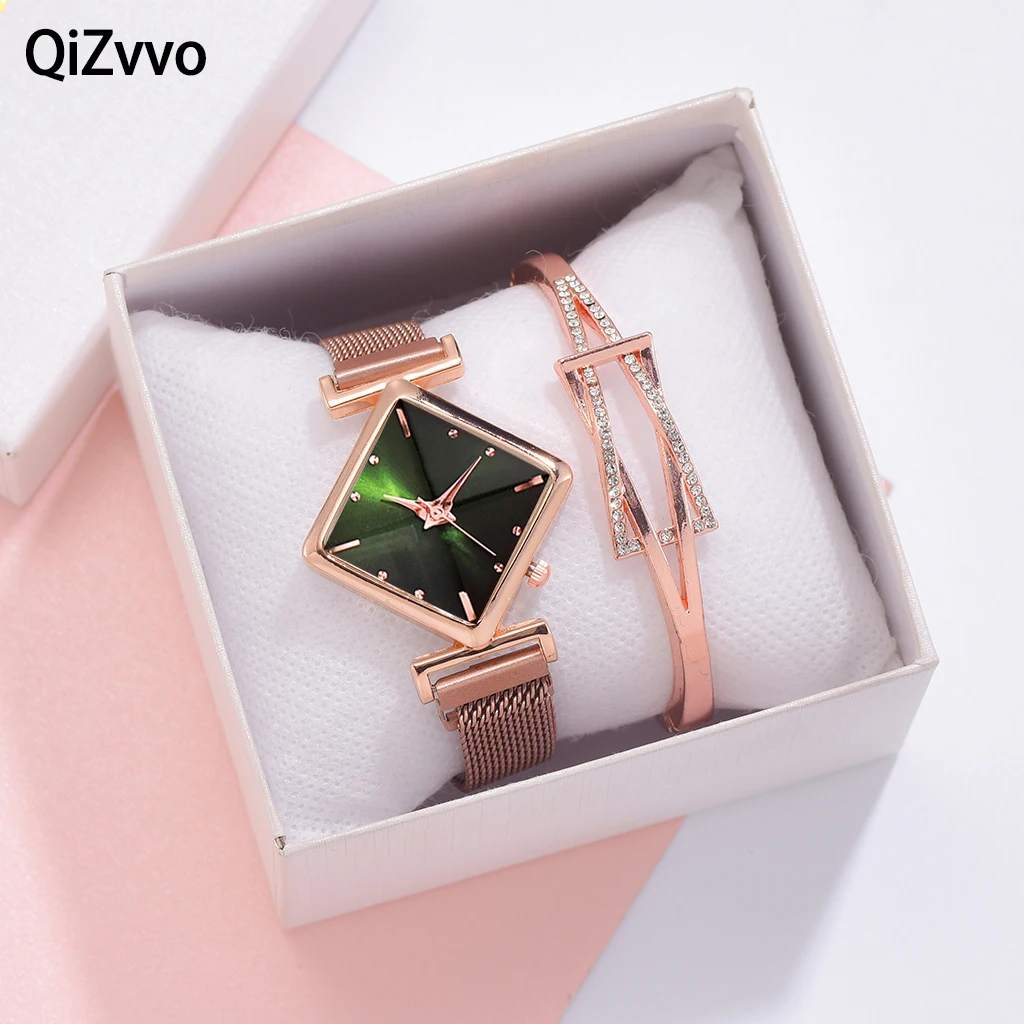 

QiZvvo Women Square Watch Luxury Ladies Quartz Magnet Buckle Gradient Color Watches Relogio Feminino For Gift Clock