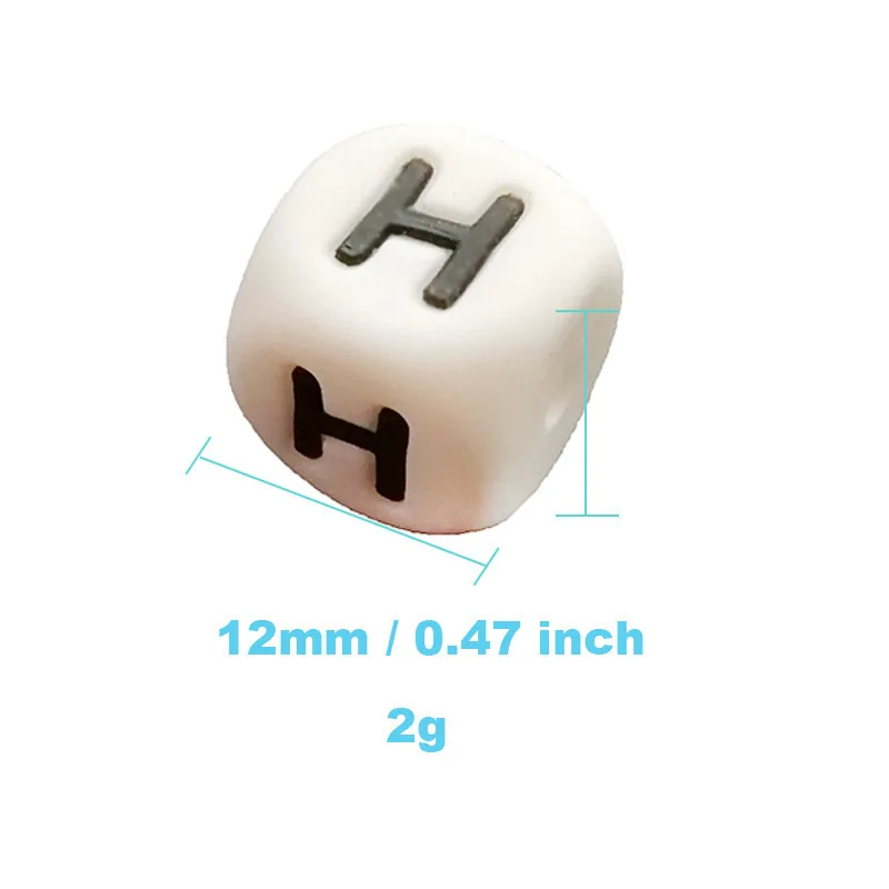 10pcs Square Cube English Letter Chewing Beads For Teething Necklace Pacifier Chain Accesories Baby Teether Silicone 12mm | Мать и
