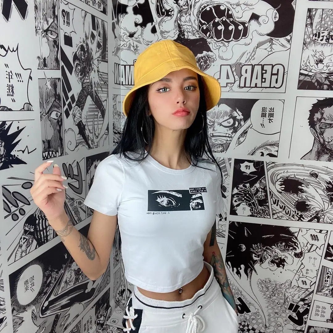 С принтом глаза Arthoe стиль укороченный топ из хлопка сексуальные футболка Street Tumblr