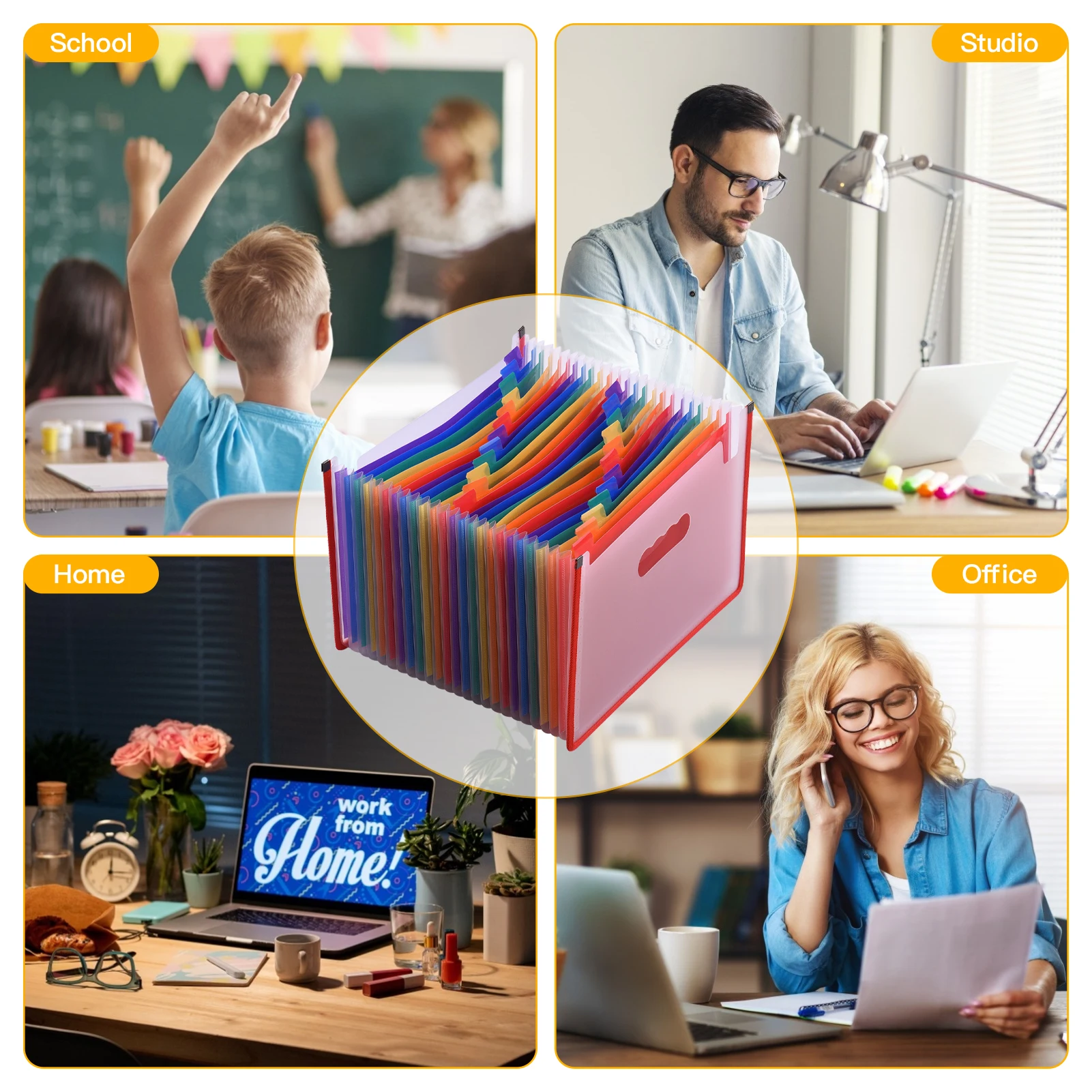 

24 Pockets Expanding File Folder Accordian File Organizer A4 Letter Size Document Organizer Rainbow Color for Home Office School