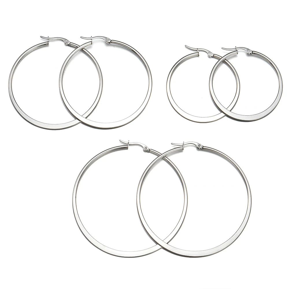 

1 Pair Big Round Circle Stainless Steel Hoop Earring Prevent allergy Smooth metal colors for Women Earrings Jewelry 40-60mm