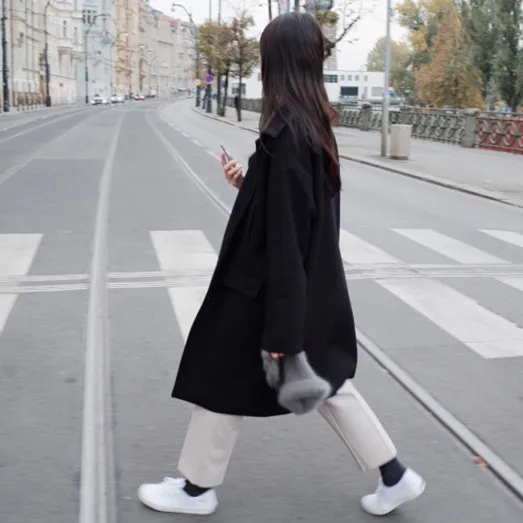Осенне-зимний женский длинный плащ однобортный однотонный свободный отложной воротник винтажная Повседневная ветровка плюс размер