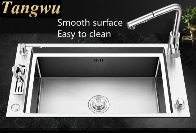 Бесплатная доставка Deluxe кухонная ручная раковина одинарный слив с нажимной
