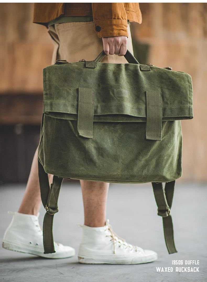 Maden Men’s Waxed Canvas Messenger Bag Crossbody Shoulder Bag Water Resistant Grey Green
