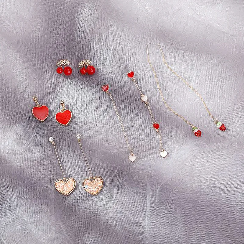 

Korean Colorful Red Heart Earring for Women Metal Big Hanging Dangle Earrings Statement Party Jewelry Brincos