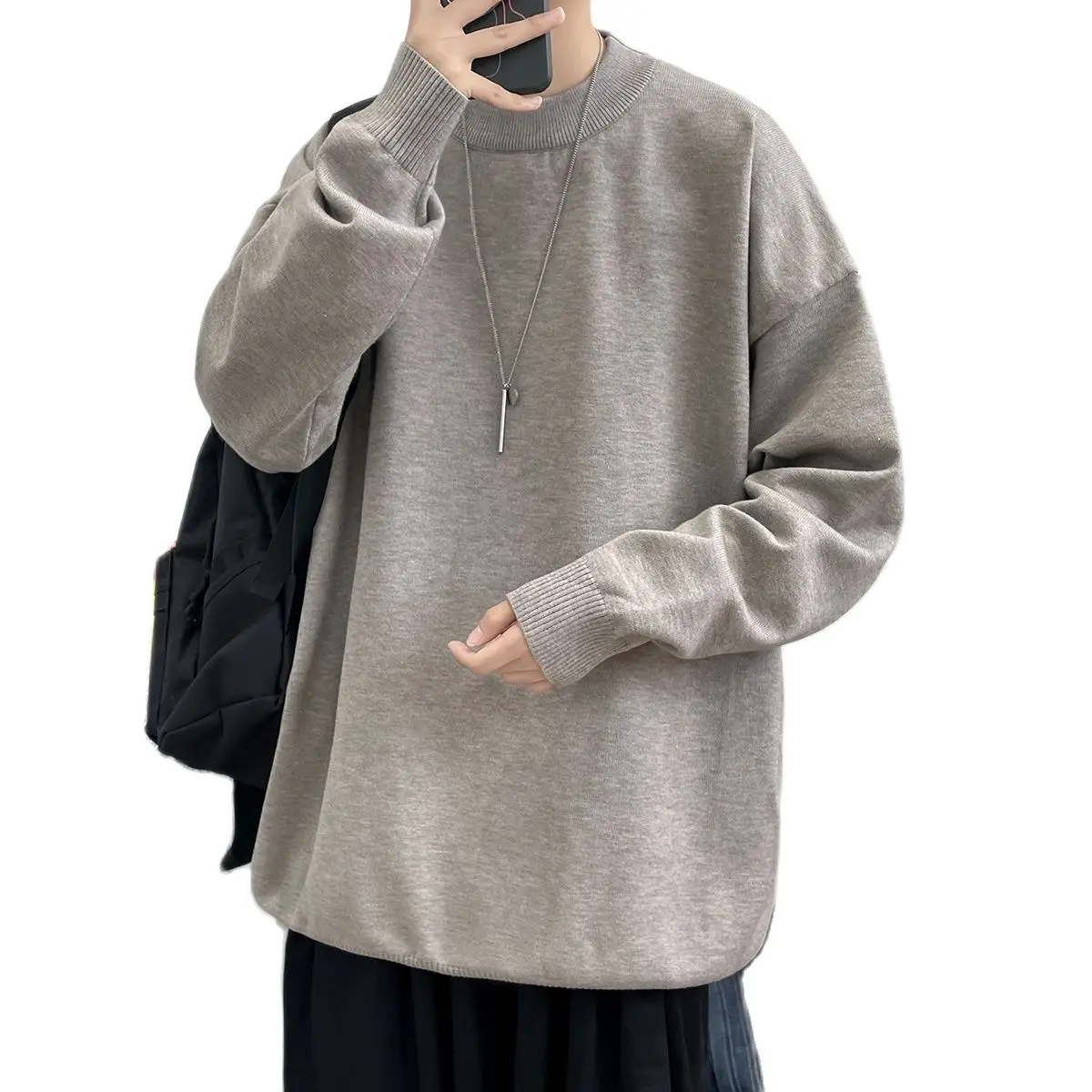 

Осенний Новый мужской свитер 2021, мужской Молодежный свитер большого размера в гонконгском стиле, повседневный Свободный пуловер с круглым вырезом, M-5XL