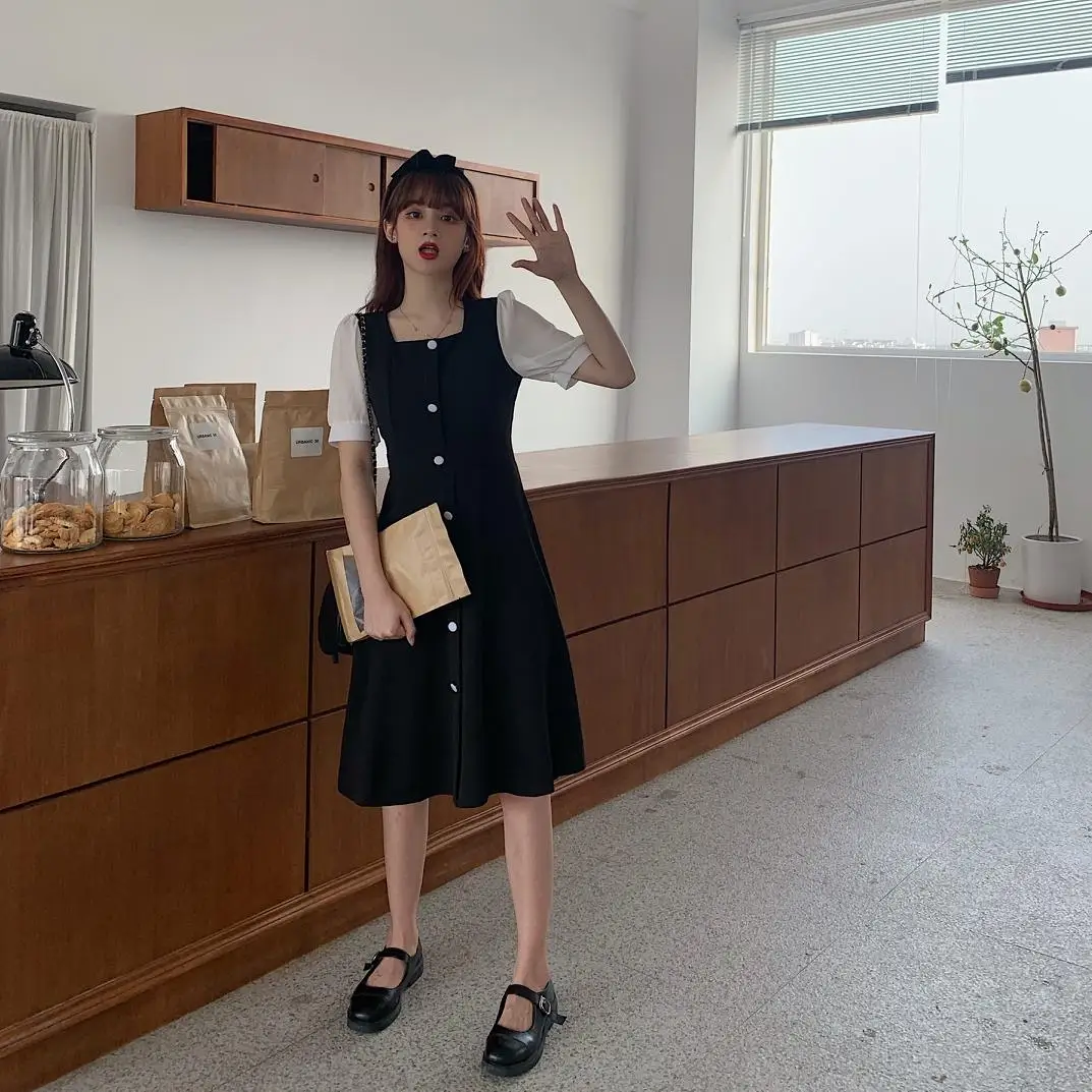 

Fashion women's dress 2021 summer new retro dress small fragrance wind was thin and waist a-line mid-length skirt