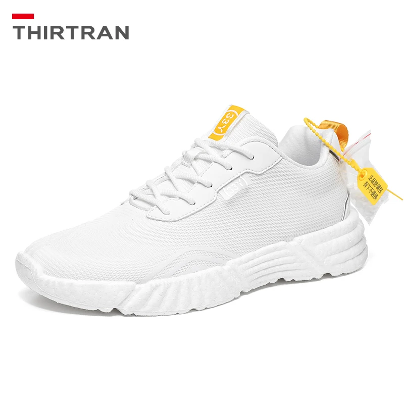 

THIRTRAN Men's White Casual Sneakers Breathable Mesh Lightweight Running Shoes Lace-up Fashion Leisure Outdoor Sports Trainers