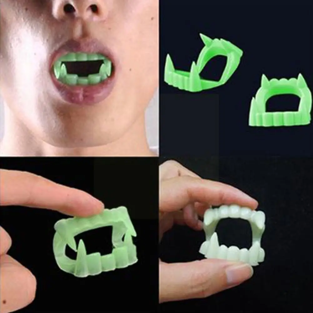 

1pcs Halloween Cos Fake Teeth Glow Luminous Dentures Zombie Dentures Ghost Role Fangs Teeth Party Devil Props I6c1