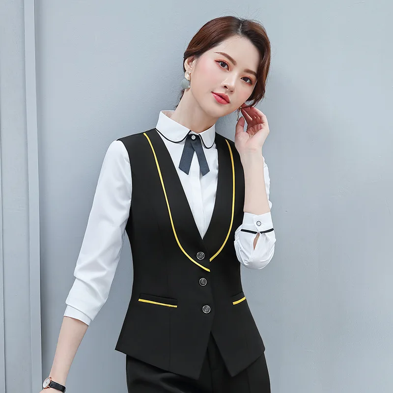 Женский короткий жилет в офисном стиле деловой с V образным вырезом пэчворк для