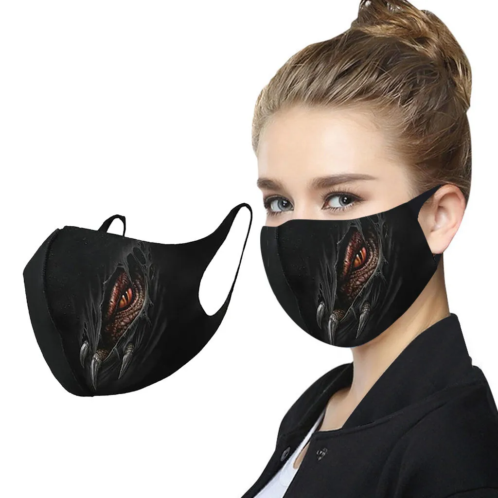 Маска Защитная с принтом волка для взрослых многоразовая дышащая черная маска