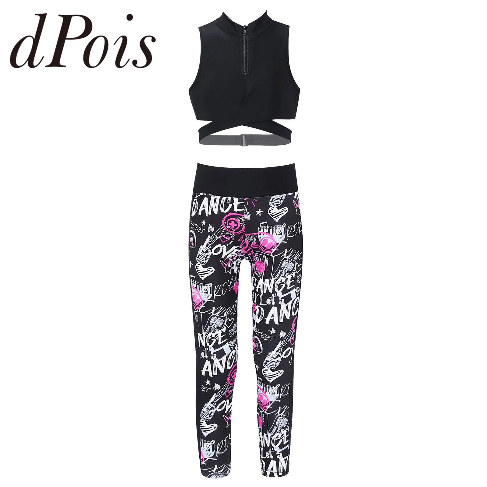 

Kids Yoga Set Girls Tracksuit Sportswear Front Zipper Tank Top With Pants Running Gym Fitness Children Ballet Gymnastic Suit