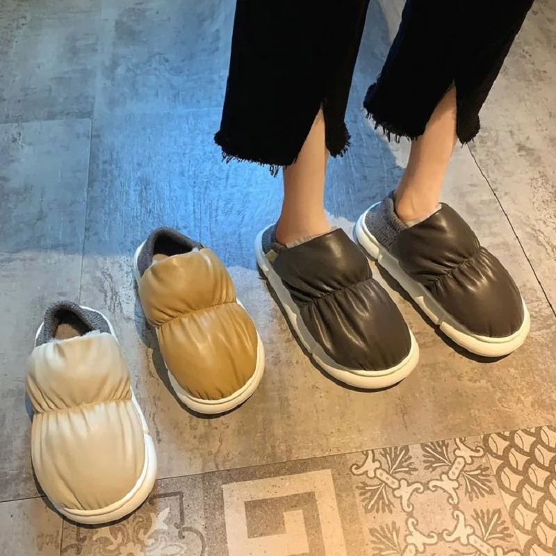 

Creative Toast Winter Women Slippers Warm Indoor Thick Sole Men Home Shoes Plush Dual Purpose Shoe Light Outside Slippers
