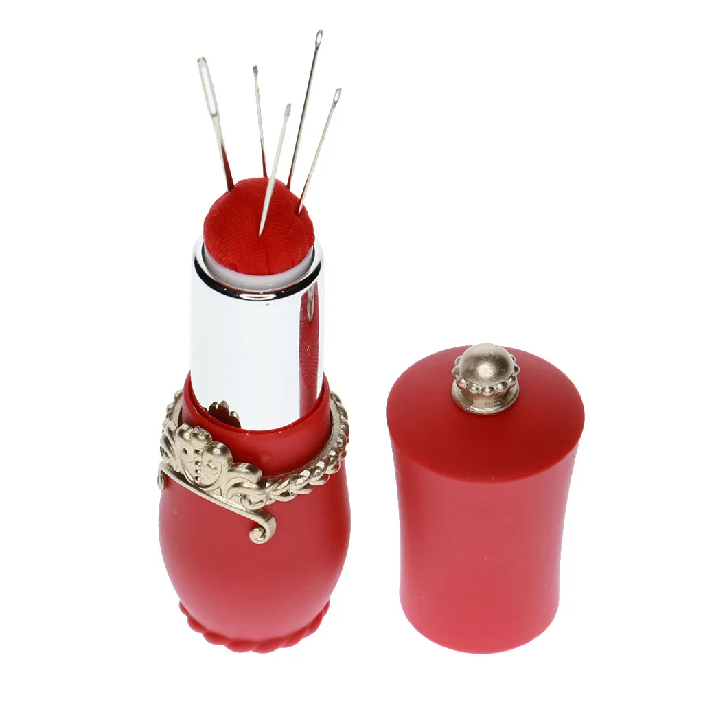 Lipstick Design Needles Pin Cushion Holder with 5pcs Sewing Needle Tools for Hand Needlework | Дом и сад