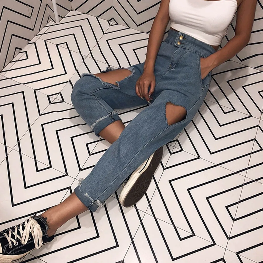 Женские рваные джинсы-бойфренды SAGACE винтажные свободные джинсы с высокой талией