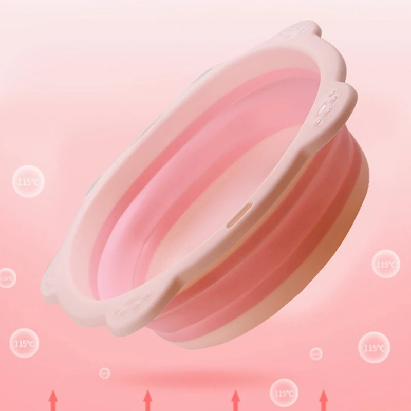 pink Портативный складной детский силиконовый умывальник складной Туризм Детские умывальники форма медведя из мультфильма детские товары для ванны для детей - Цвет: pink