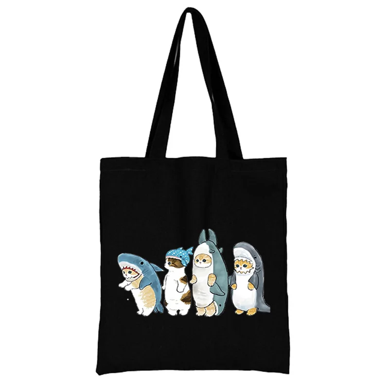 Cat Shopping Bag Woman Shopper Folding Canvas 2021 Tote Travel Bags Designer Handbags Beach Printed Cloth Shoulder Ladies Fabric | Багаж и