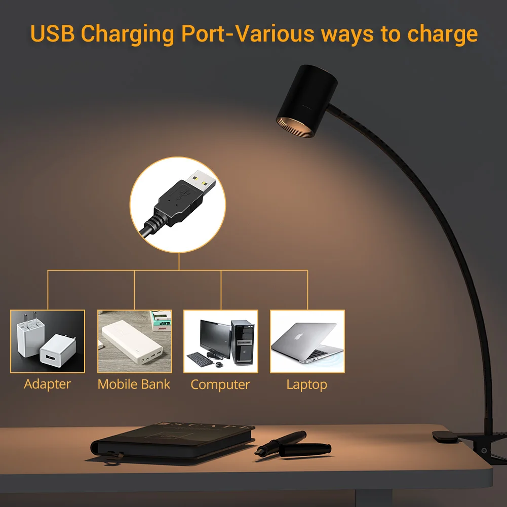 Настольная лампа NICLUX с клипсой светодиодная USB-лампа для чтения на ножке плавным