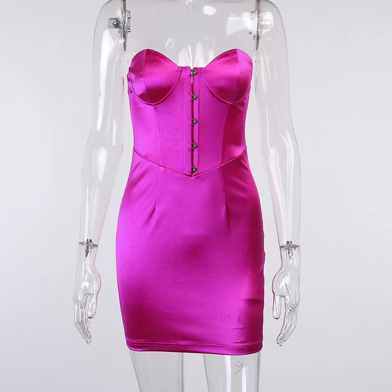 

WJFZQM Sexy Strapless Women Party Mini Dress Summer Strapless Bodycon Pink Black Dress Women's Elegant Backless Dress Clubwear