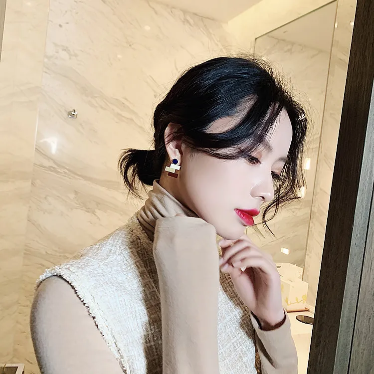 

Kpop New Creative Cool Geometry Mixed Colors Earrings for Women Simple Oil Drop Street Snap Dongdaemun Ear Rings