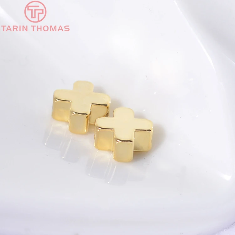 (31732)20 шт. 6*6 мм позолоченные латунные подвески с крестом 24 К цвета