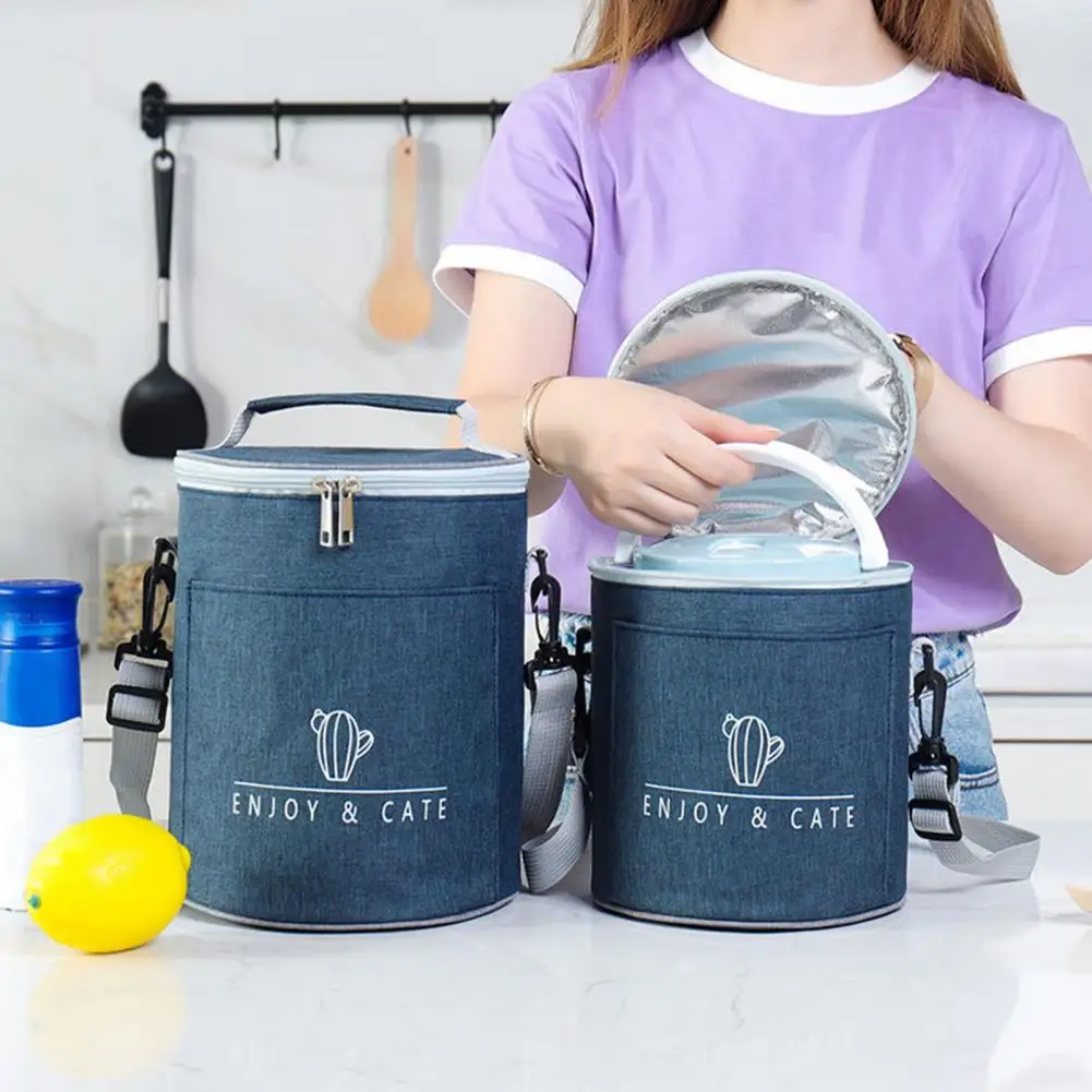 

Round Insulated Double Zipper Lunch Case Bag with Adjustable Shoulder Strap
