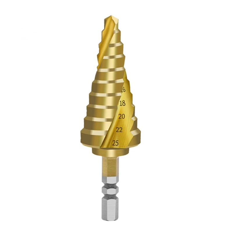 

6-25mm Pagoda-Shaped Step Cone Drill Bit Spiral Hex Shank HSS Titanium Coated