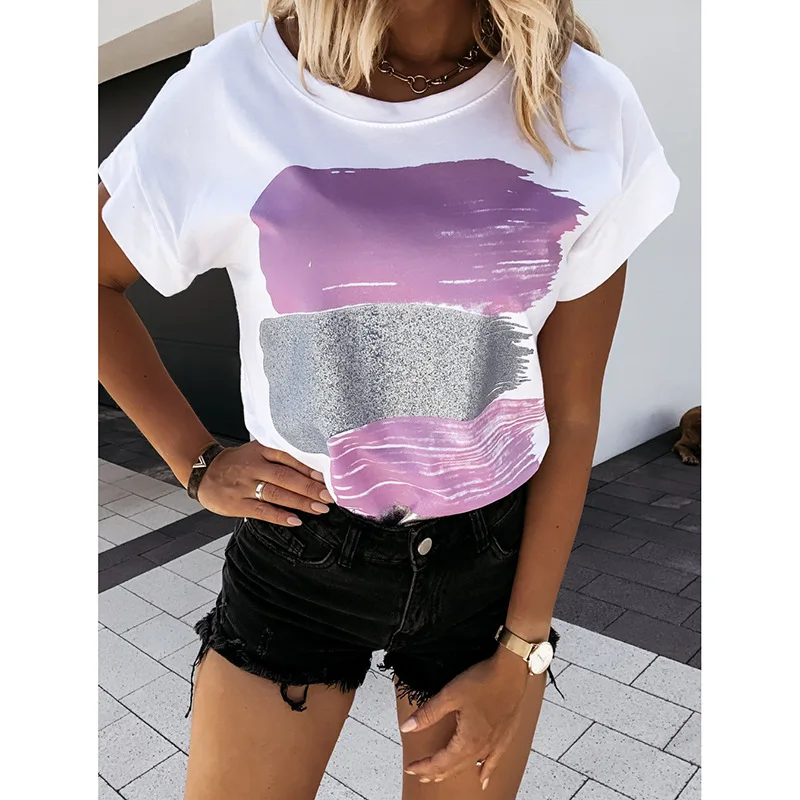 

New Fashion Women Clothing Hot Style Loose Round Neck Short Sleeve Printed T Shirt