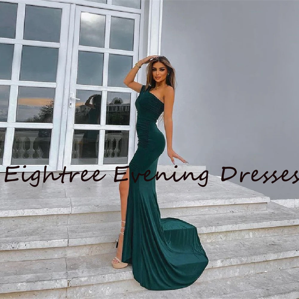 

Eightree New Green Long One Shoulder Evening Dresses High Side Slit Prom Dress Party Gowns Sweetheart Formal Night Gown Vestidos