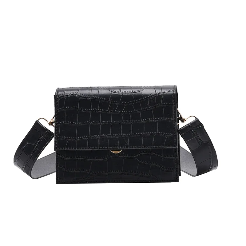 

Fashion bag women 2020 new fashion fashion wide band stone grain Single Shoulder Messenger Bag ins versatile small square bag