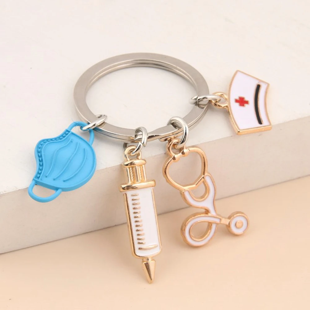 

Fashion Doctor Keychain Medical Tool Key Ring Injection Syringe Stethoscope Nurse Cap Key Chain Medico Gift DIY Jewelry Handmade