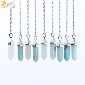 Лидер продаж CSJA, ожерелье с шестигранной колонной из натурального камня, кулон из амазонита, Два острых угла, кварцевые бусины для женщин и мужчин, ювелирные изделия F185