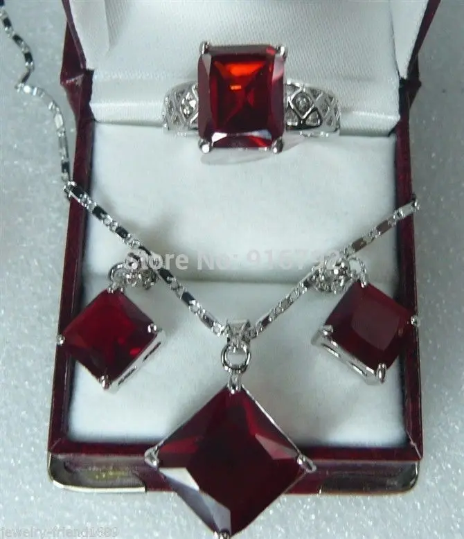 

free P&P *****New blue red crystal zircon pendant necklace earring ring Set