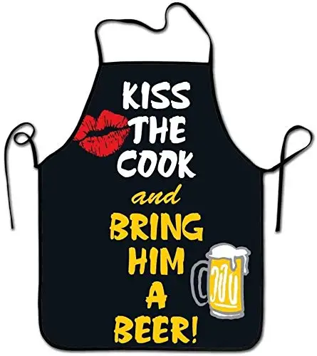 

Cute Apron, Cooking Kitchen Baking Gardening Haircut Bib, Funny Aprons for Women's & Men's Chef - Kiss and beer