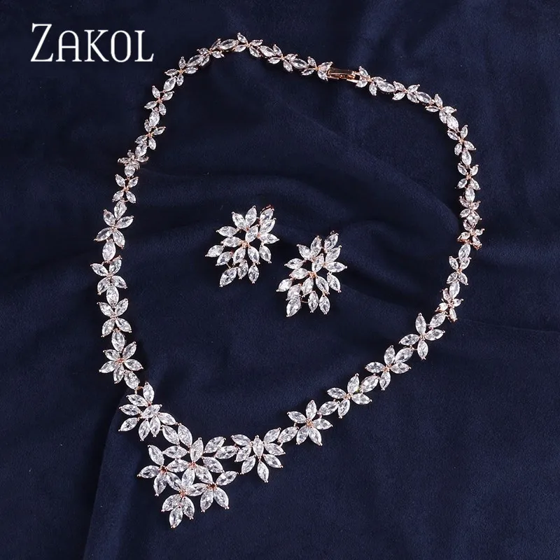 ZAKOL элегантные свадебные комплекты ювелирных изделий для женщин с кубическим
