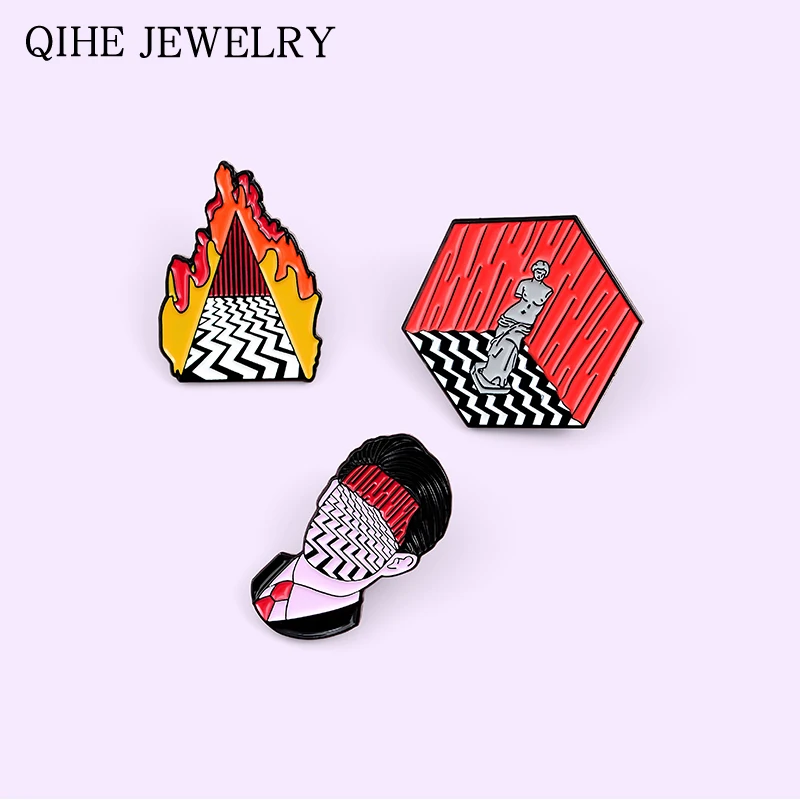 Твин Пикс Броши с красной эмалью в виде булавки сжигания матчи человек Голова