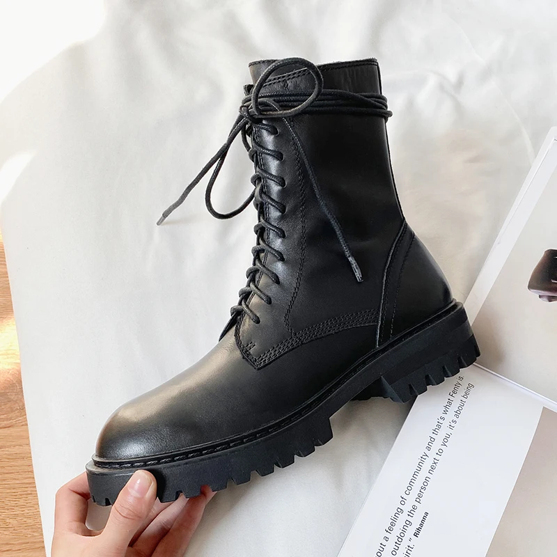 

2020 New autumn winter Genuine leather Women boots Martin boots Knight locomotive Female boots Women shoes Size 34-43