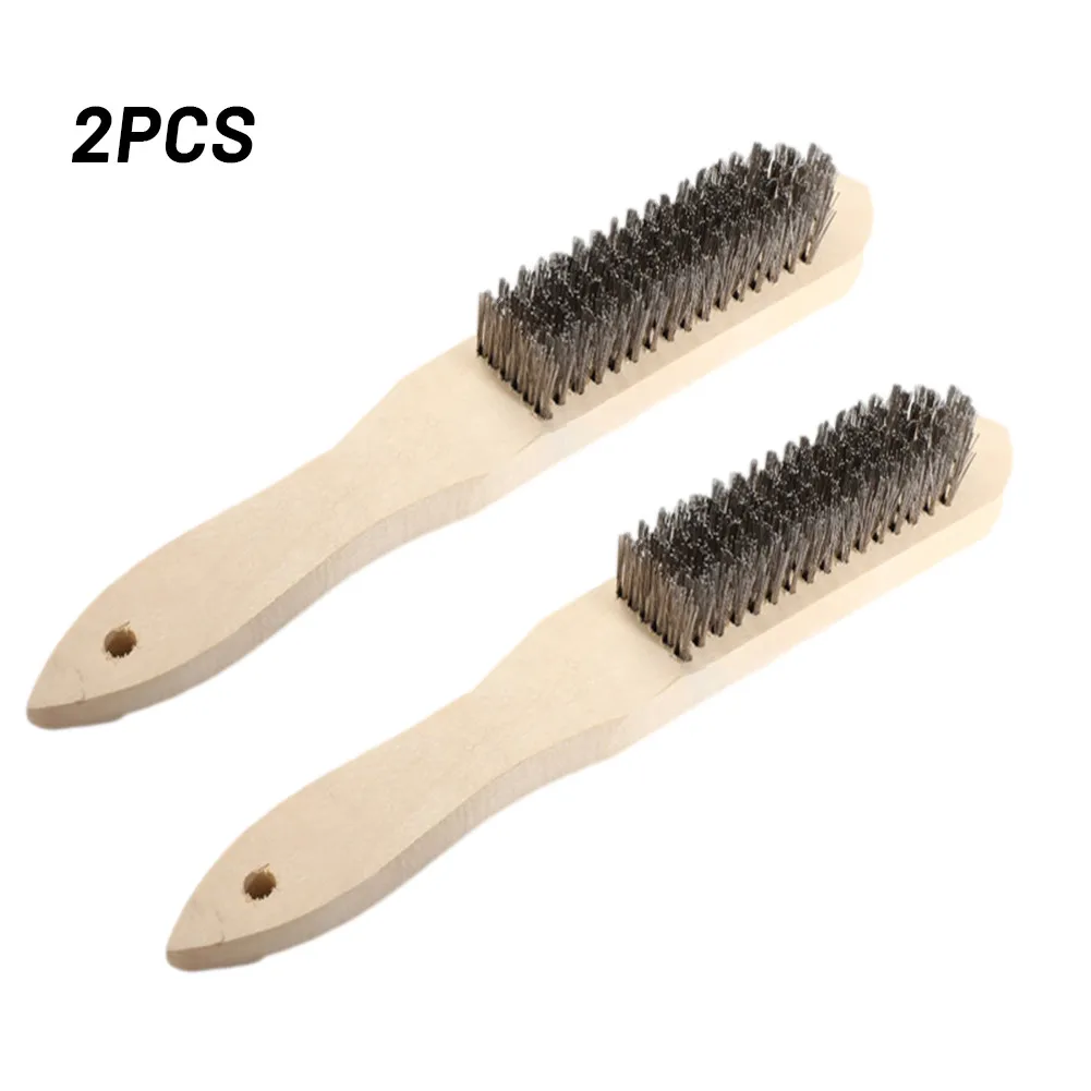 

2 Pcs Steel Wire Wood Handle Scratch Derusting Brush 290mm For Metal Cleaning Paint Remove Metal Scrubbing Polishing Burring Bru