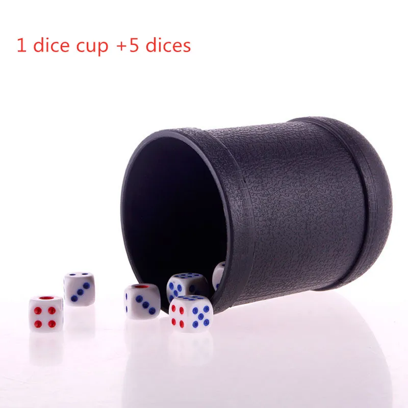 

Bar KTV Dice Cup with 5 Dices 1 Set Black PVC Dice Cup Board Game Pub Casino Party KTV Game Dice Box with Dices Drop Shipping
