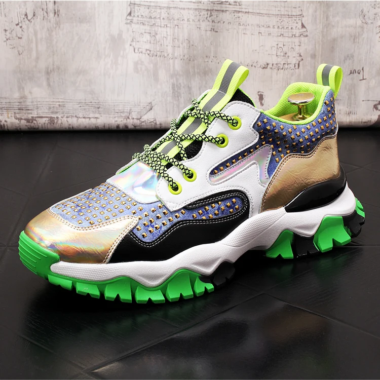 New luxury Attractive Men's rhinestone mixed colors flats platform Shoes Man Vintage sneakers loafers zapatos de novio hombre | Обувь