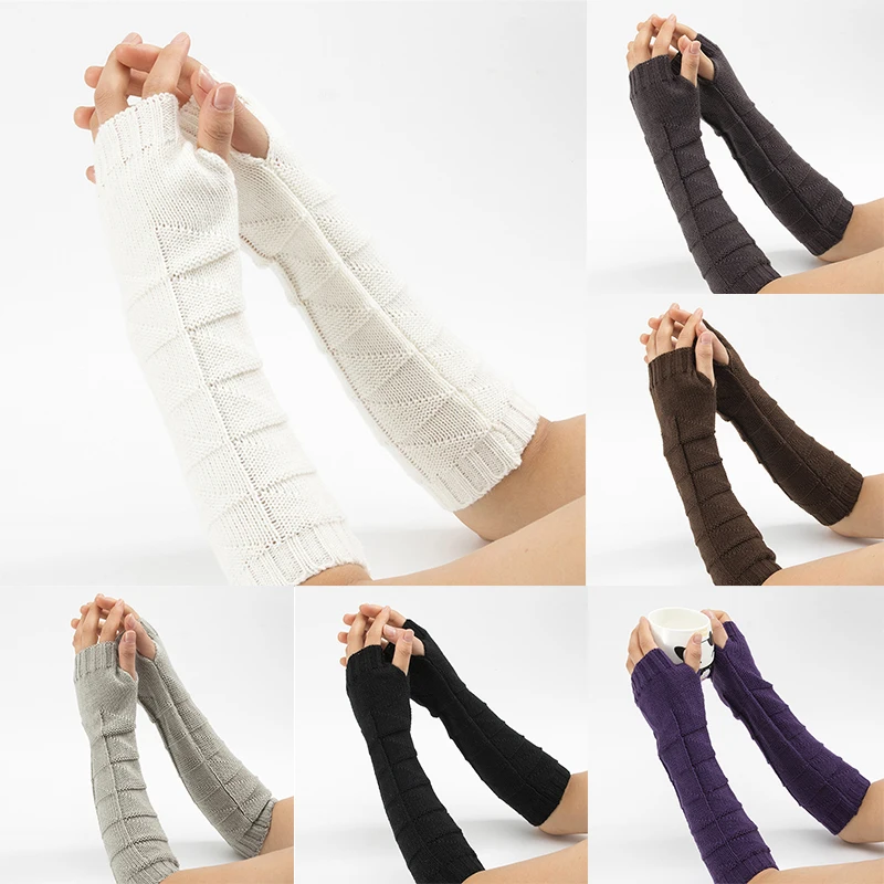 

Knitted Wool Half Finger Long Gloves winter Wool Mittens Warm Fingerless Gloves solid color unisex Girls Arm Wrist Sleeves