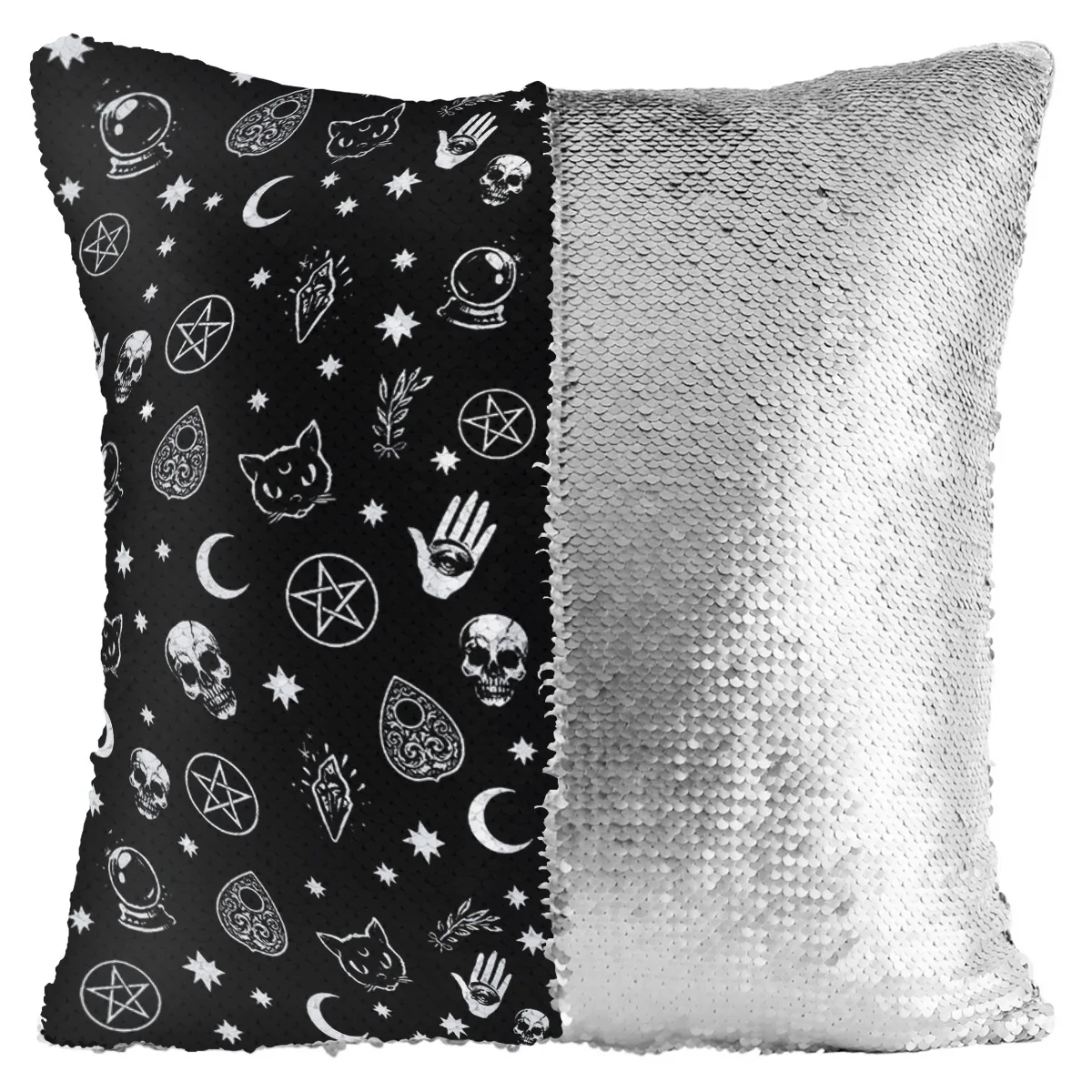 Серебряная Подушка с блестками чехол Хэллоуин черная ведьма череп печать для