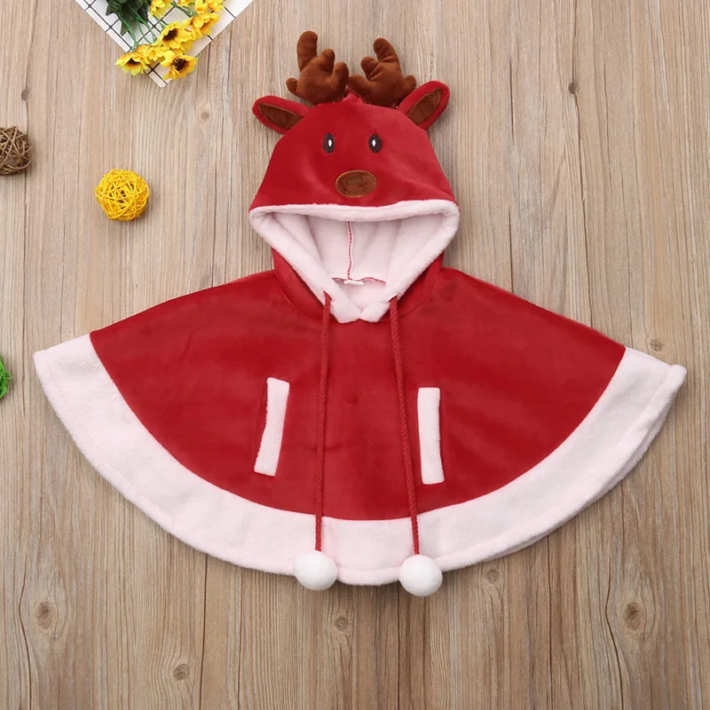 

Cartoon Cloak Reindeer Pompon Embellished Cape for Children Kids Winter Christmas Party -OPK