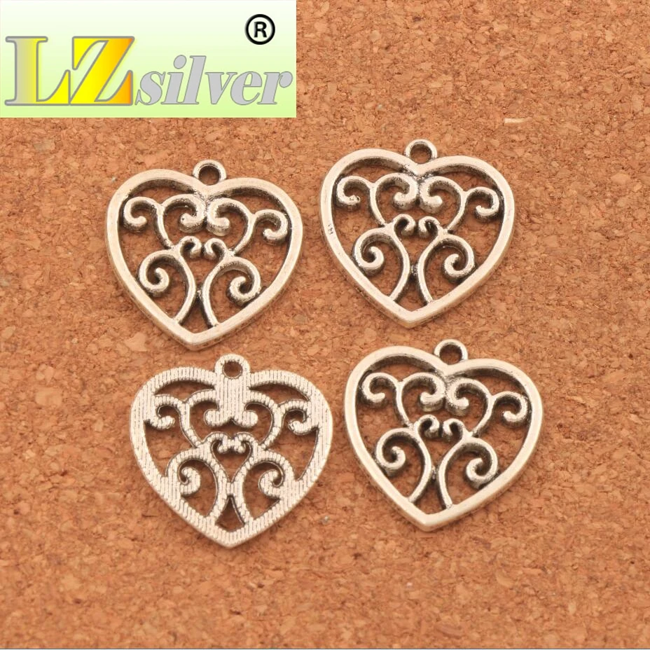 Filigree Open Swirl Heart Charm Beads 100PCS Zinc Alloy Pendants Alloy   Jewelry DIY 21.2x22.4mm L1494